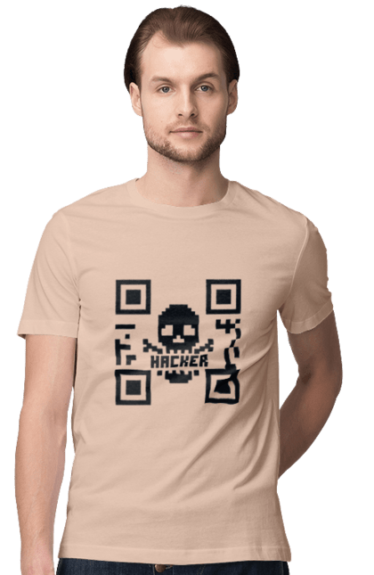 Футболка чоловіча з принтом "Хакер hacker". Geek, hacker, ios, qr code, qr код, ай ті, айтішник, геймер, гік, іт, мем, позитив, пранк, програміст, розробник, хакер. 2070702