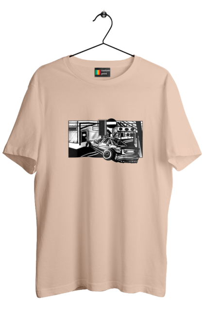 Футболка чоловіча з принтом "Небезпечний Автомобіль на дорогах вулиць". Автомобіль, гонки, машина, небезпечний, чорно білий, швидкий. 2070702