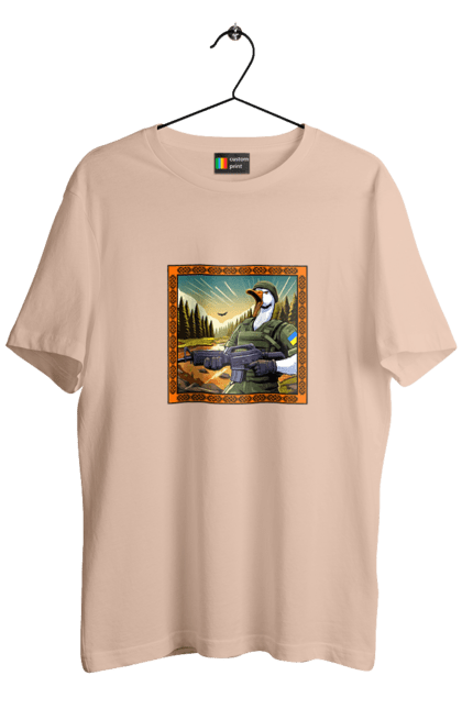 Футболка чоловіча з принтом "Гусячий десант". Біологічна зброя, бойові гуси, військовий гусак, гусячий десант, зброєні сили, прапор, символіка, україна. 2070702