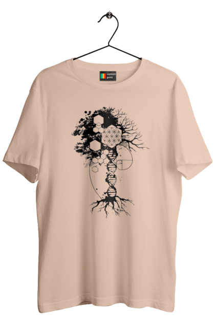 Футболка чоловіча з принтом "Древо життя". Геном людини, дерево життя, золотий перетин, квітка життя, сакральна геометрія, таємниця світобудови, таємниця числа фібоначчі, число бога, число фібоначчі. 2070702