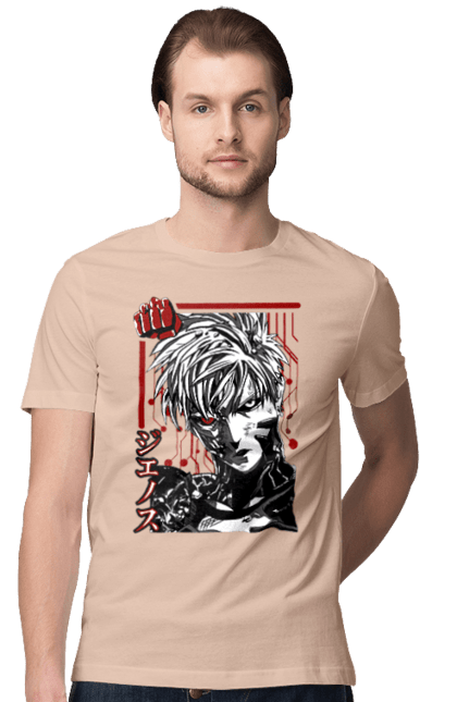 Men's t-shirt with prints One Punch Man Genos. Anime, comedy, cyborg, demon, demon cyborg, genos, manga, one punch man, parody, superheroes. 2070702