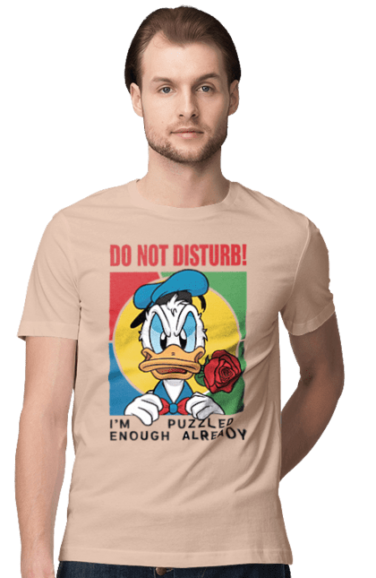 Men's t-shirt with prints Donald Duck Do not disturb!. Animated series, cartoon, disney, do not disturb, donald duck. 2070702