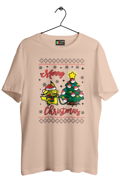 Men`s t-shirt with prints Pikachu Merry Christmas!. Anime, christmas, game, manga, merry christmas, nintendo, pikachu, pokemon. 2070702