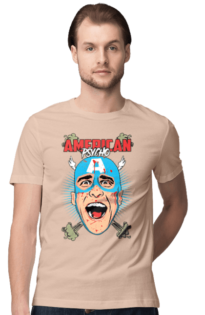 Men's t-shirt with prints American Psycho. American psycho, book, captain america, movie. 2070702