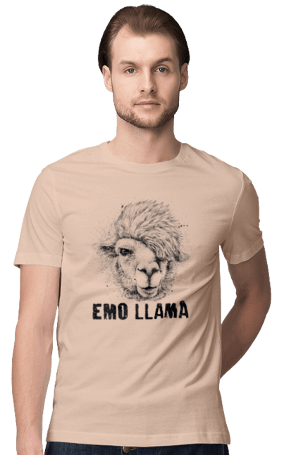 Футболка чоловіча з принтом "Емо Лама". Alpaca, animals, distressed, emo, funny, llama, vintage, емо, лама. 2070702