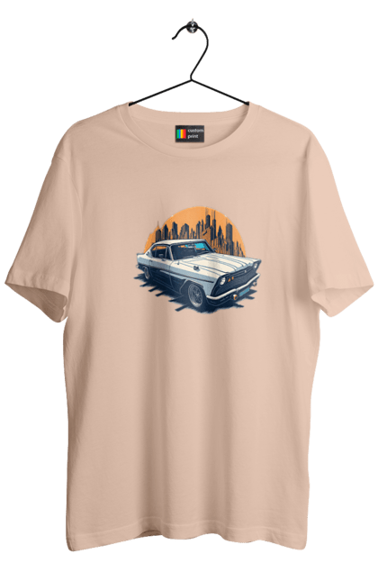 Men`s t-shirt with prints Vintage car image. Car, city, vintage image. 2070702