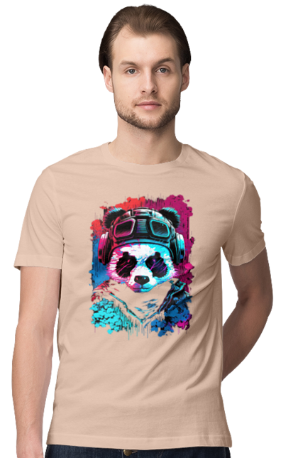 Футболка чоловіча з принтом "Панда в VR шолом". Віртуальна реальність, гік, панда, персонаж, шолом. 2070702
