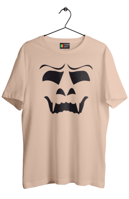 Men's t-shirt with prints Halloween pumpkin face. Costume, halloween, holiday, october, october 31, pumpkin, scary, sweets, trick or treat. 2070702