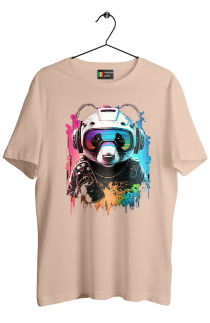 Футболка чоловіча з принтом "Панда в VR шолом". Віртуальна реальність, гік, панда, персонаж, шолом. 2070702