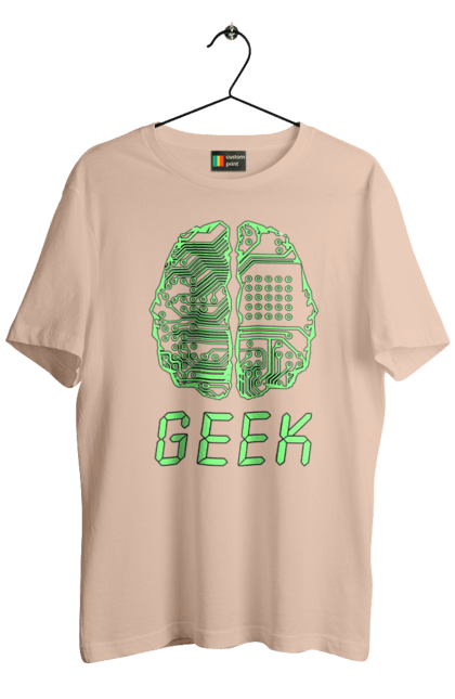 Футболка чоловіча з принтом "Гик Мозок Неоновий". Айті, айтішник, гик, друкована плата, зелений, знання, інженер, кібер, кібернетика, кіборг, код, комп, комп’ютерник, кристал, мікросхема, мозок, неон, неоновий, програміст, професіонал, професія, розробник, розум, світиться, світло, чіп. 2070702