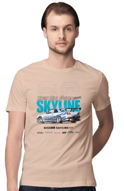 Men's t-shirt with prints Nissan Skyline. Auto, automobile, car, nissan skyline, skyline. 2070702