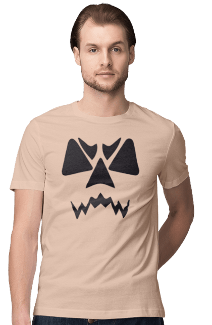 Men's t-shirt with prints Halloween pumpkin face. Costume, halloween, holiday, october, october 31, pumpkin, scary, sweets, trick or treat. 2070702