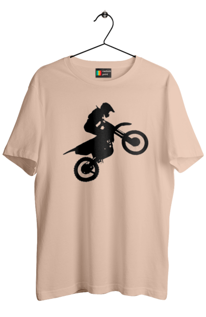 Футболка чоловіча з принтом "Силует Мотоцикліста". Мотоцикл, мотоцикліст, шолом. 2070702
