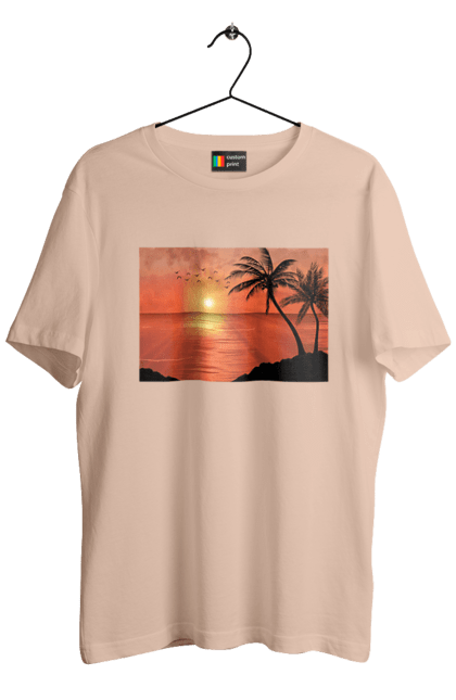 Men`s t-shirt with prints West Palm Sea. Palm trees, sea, shore. 2070702