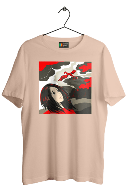 Men's t-shirt with prints Girl and dragon. Dragon, fantasy, romance, young woman. 2070702