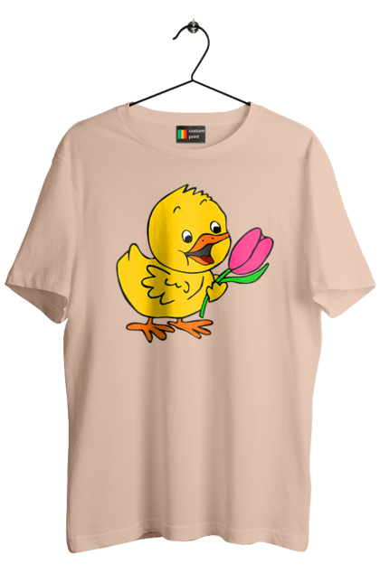 Men`s t-shirt with prints Chicken With A Tulip. Chick, tulip. 2070702