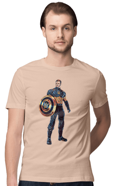 Футболка чоловіча з принтом "Капітан Україна Зеленський арт". Володимир зеленський, зеленський, капітан америка, капітан україна, україна. 2070702