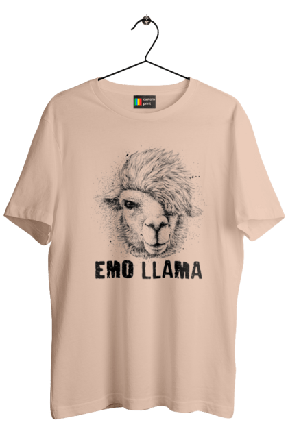 Футболка чоловіча з принтом "Емо Лама". Alpaca, animals, distressed, emo, funny, llama, vintage, емо, лама. 2070702