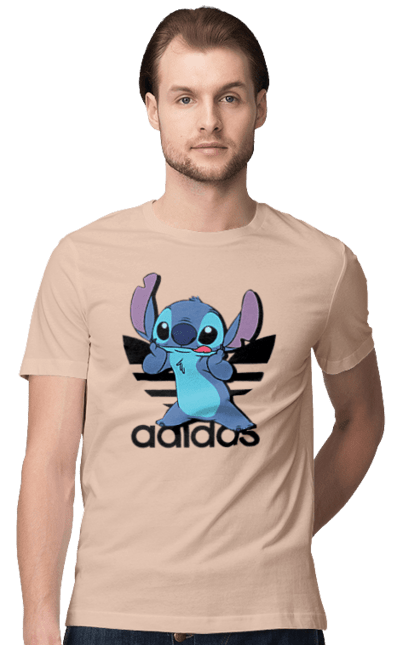 Men's t-shirt with prints Adidas Stich. Alien, cartoon, cinema, disney, film, lilo and stitch, stitch. 2070702