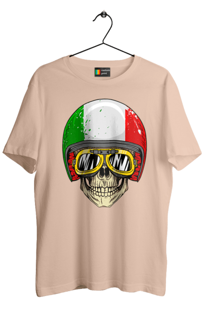 Футболка чоловіча з принтом "Череп в мотошоломі". Мото, окуляри, череп, шолом. 2070702