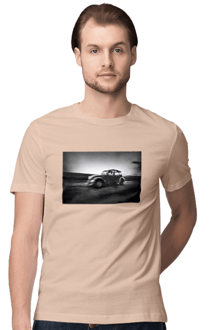 Футболка чоловіча з принтом "Ретро машина чб". Авто, ретро, ретро машина, чорно біла машина. 2070702