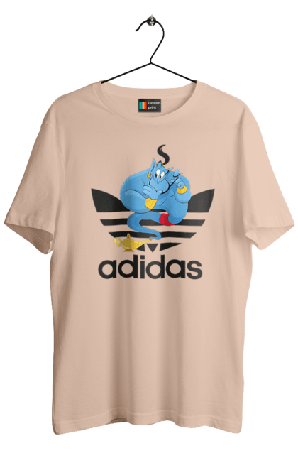 Футболка мужская с принтом Adidas Джинни. Adidas, aladdin, genie, адидас, аладдин, джинни, мультфильм, персонаж. 2070702