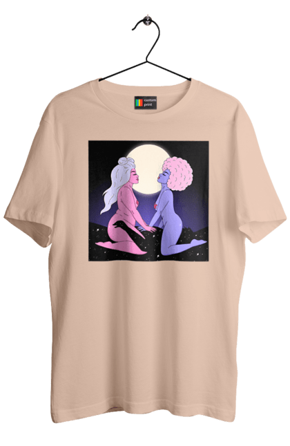 Men`s t-shirt with prints Two Aliens And The Moon. Aliens, from above, girls. 2070702