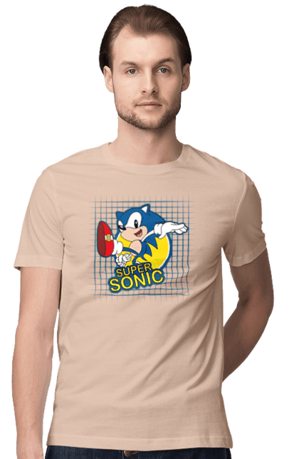 Men's t-shirt with prints Sonic. Comic, mascot, multisterial, sega, sonic, sonic the hedgehog, video game. 2070702