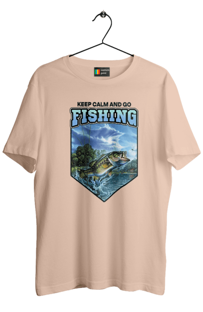 Футболка чоловіча з принтом "Keep Calm and Go Fishing". Відпочинок на природі, для рибалок, для чоловіків, мисливці та риболови, природа, рибалка, риболовля, спінінг, хоббі. 2070702