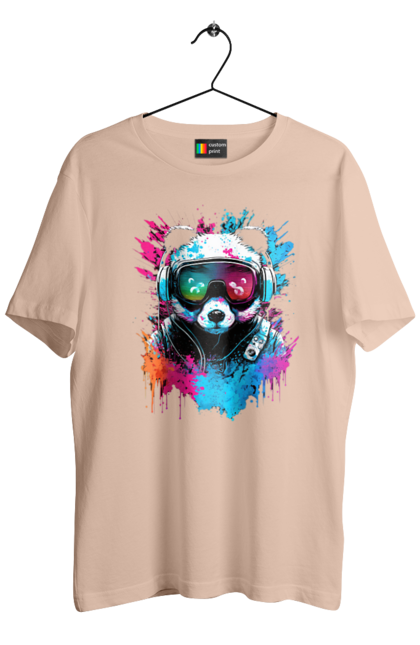 Футболка чоловіча з принтом "Панда в VR шолом". Віртуальна реальність, гік, панда, персонаж, шолом. 2070702