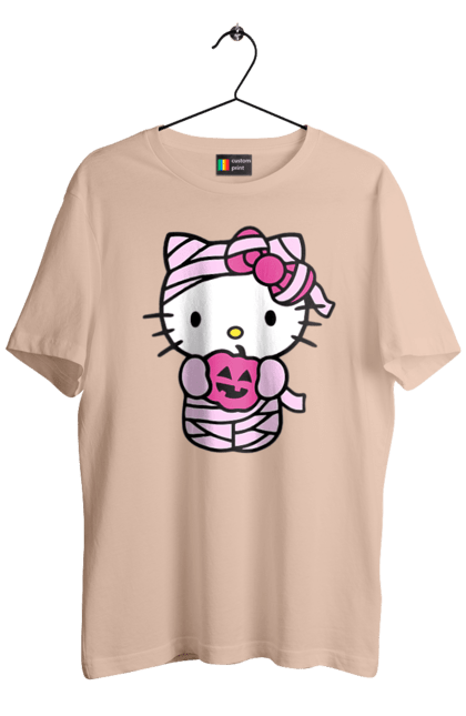 Футболка мужская с принтом Хелло Китти Хэллоуин. Halloween, hello kitty, mummy, бренд, кот, котенок, мумия, персонаж, хелло китти, хэллоуин. 2070702