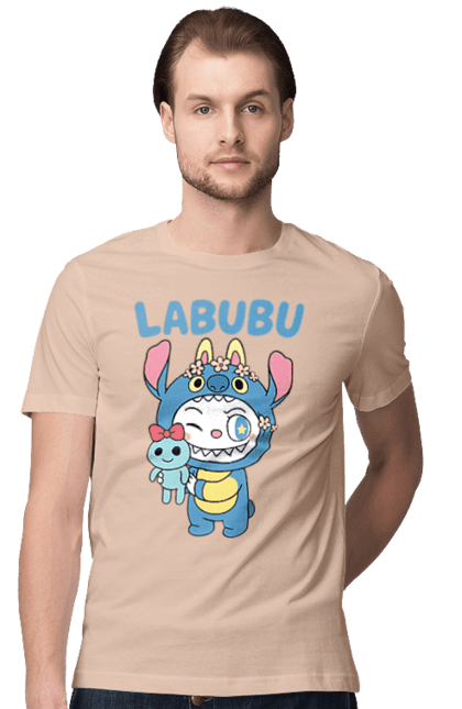 Футболка чоловіча з принтом "Лабубу". Іграшка лабубу, лабубу, лабубу кока кола, мерч лабубу, мила, синя лабаба, смішна лабубу. 2070702