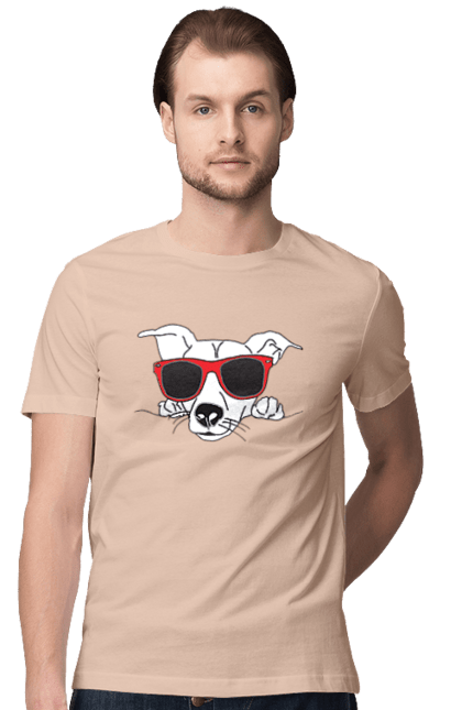 Men`s t-shirt with prints The Dog Peeks Out. Dog, glasses, peep out. 2070702