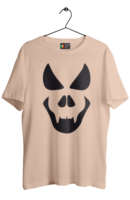 Men's t-shirt with prints Halloween pumpkin face. Costume, halloween, holiday, october, october 31, pumpkin, scary, sweets, trick or treat. 2070702