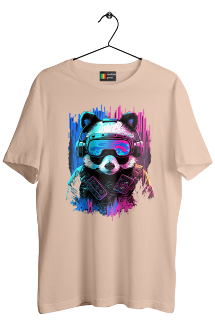 Футболка чоловіча з принтом "Панда в VR шолом". Віртуальна реальність, гік, панда, персонаж, шолом. 2070702