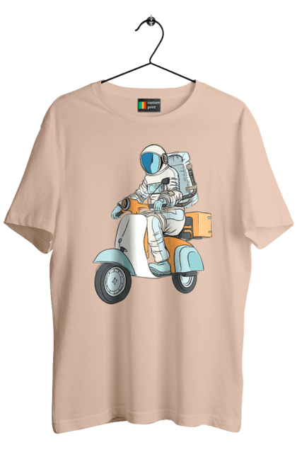 Футболка мужская с принтом Космонавт на мотоцикле. Космонавт, космос, мотоцикл. 2070702