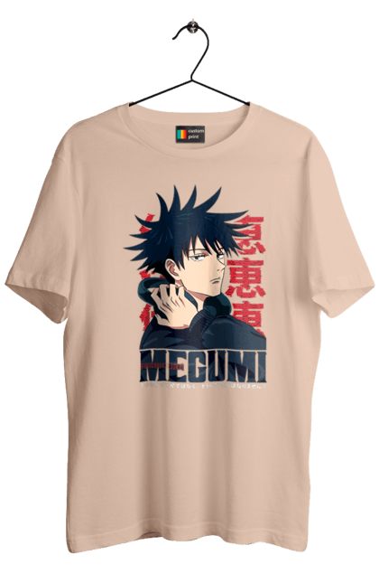 Men's t-shirt with prints Jujutsu Kaisen Megumi. Anime, dark fantasy, fushiguro, fushiguro megumi, jujutsu kaisen, magic battle, manga, megumi, mystic. 2070702