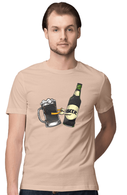 Футболка чоловіча з принтом "Пляшка Пива З Келихом Пива". Келих, пиво, пляшка. 2070702