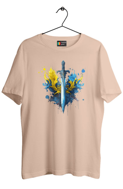 Футболка чоловіча з принтом "Меч в українському стилі". Герб, меч, перемога, прапор, символ україни, тризуб, україна. 2070702