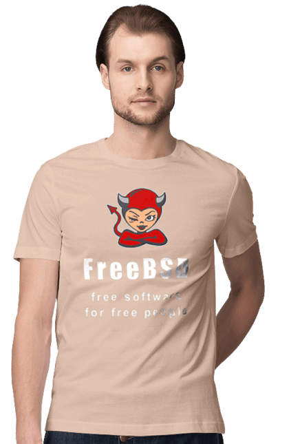 Men`s t-shirt with prints Freebsd For Free. Administrator, availability, beast, bsd, daemon, demoness, free, freebsd, freedom, independence, is free, it, it specialist, operating system, os, programmer, red, software, sysadmin, system, system administrator, text, unix, white. 2070702