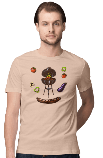 Men`s t-shirt with prints Barbecue Sausage. Barbecue, fry, grill, sausage. 2070702