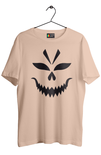 Men's t-shirt with prints Halloween pumpkin face. Costume, halloween, holiday, october, october 31, pumpkin, scary, sweets, trick or treat. 2070702