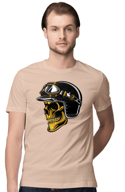 Футболка чоловіча з принтом "Череп в мотошоломі". Крутий, очі, череп, шолом. 2070702