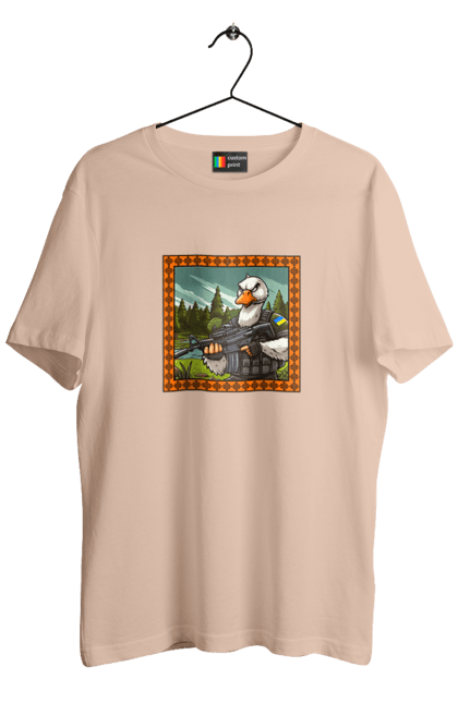 Футболка чоловіча з принтом "Гусячий десант". Біологічна зброя, бойові гуси, військовий гусак, гусячий десант, зброєні сили, прапор, символіка, україна. 2070702