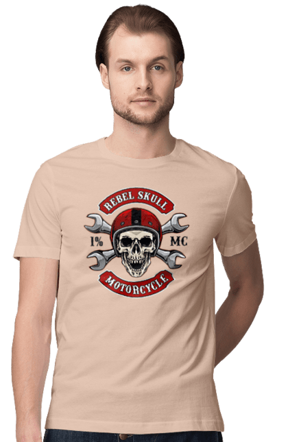 Men`s t-shirt with prints skull motorist. Amateur, helmet, motorcycle, skull. 2070702