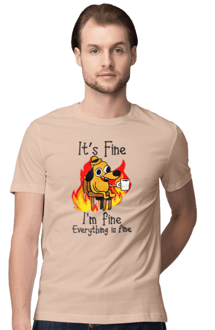 Men's t-shirt with prints Everything Is Fine. Cute, dog, everything is fine, funny, happy, humor, humorous, mental health, okay, sarcasm. 2070702