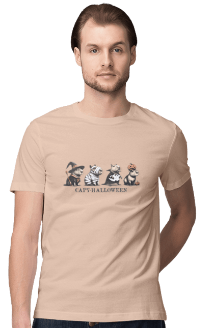 Men's t-shirt with prints Capybara Halloween. Animal, capybara, halloween, holiday, pumpkin, rodent. 2070702