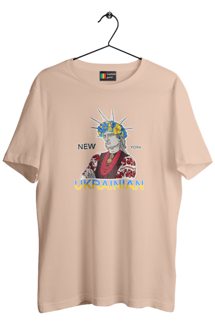 Men`s t-shirt with prints UA & NY. Embroidered shirt, new york, statue of liberty, ukraine, wreath. 2070702