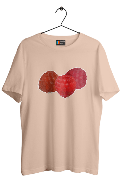 Футболка чоловіча з принтом "Малина". Веган, вегетаріанець, делікатес, дієта, їжа, літо, малина, плід, смачно, стигла, червона, ягода. 2070702