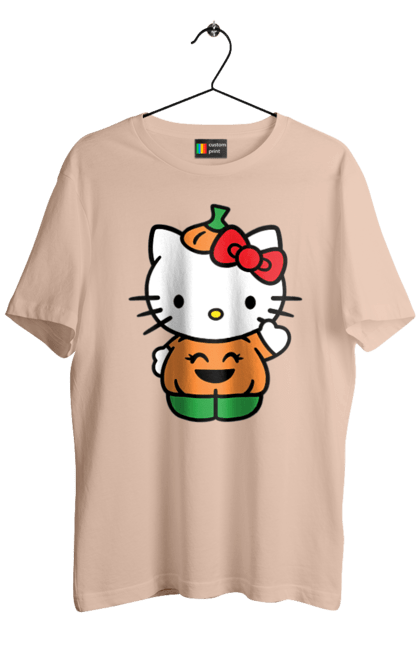 Футболка мужская с принтом Хелло Китти Хэллоуин. Halloween, hello kitty, бренд, котенок, персонаж, тыква, хелло китти, хэллоуин. 2070702